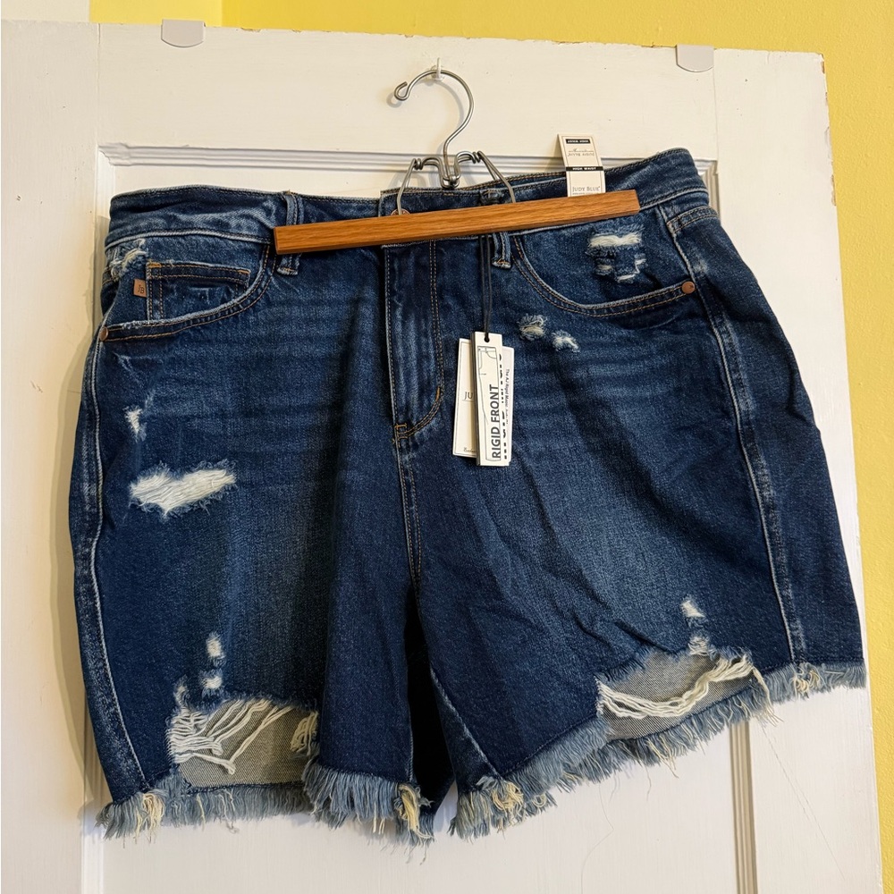 Judy Blue Distressed Jean Shorts - Dark Blue